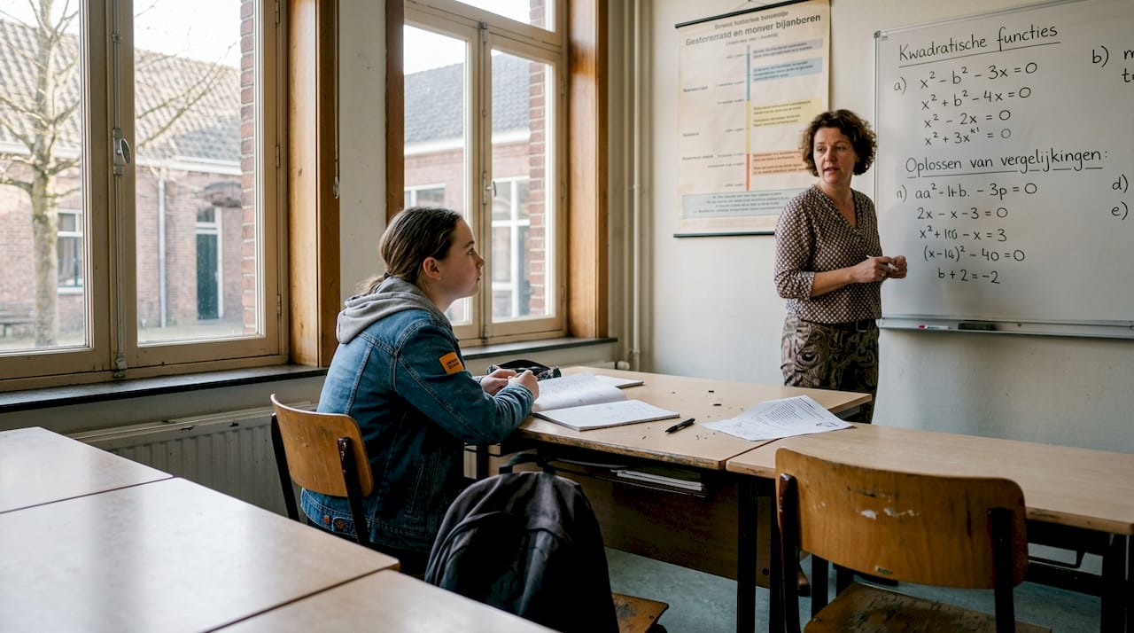 Een tienermeisje krijgt extra begeleiding tijdens de les op school.